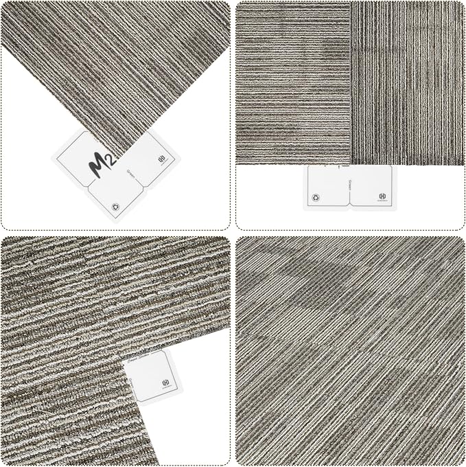 uyoyous 24 Pcs Commercial Carpet Tiles, 20'' x 20'' Twill Jacquard Carpet Squares with Non-Slip Backing, 64.58 Sq Ft Reusable Carpet Floor Tiles with Stickers for Home Office