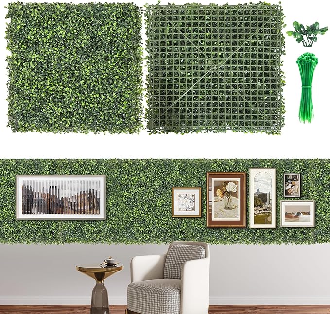 Artificial Grass Wall Panels, 8 PCS 20x20 inch Boxwood Hedge Wall Panels with 100 Zip Ties, Boxwood Panels Backdrop for Outdoor Indoor Decorative Garden Fences Backyard Patio Privacy Hedge