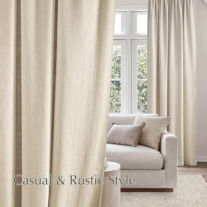 NICETOWN Jacquard Linen Curtains for Bedroom, Waffle Weave Privacy with Light Filtering Window Treatments for Living Room, W52 x L96, 2 Panels