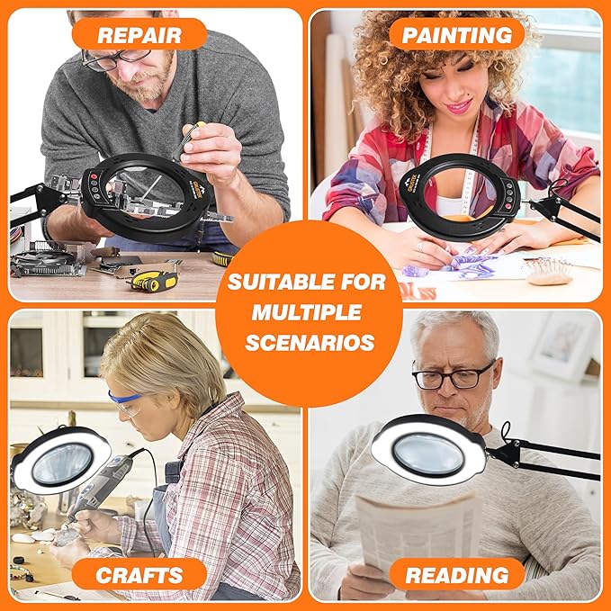 10X Magnifying Glass with Light and Stand, 84 LEDs 2 in 1 Magnifier Lamp with Clamp and 5 Color Stepless Dimmable Modes for Hands Free Reading Sewing Crafts Repair and Close Work
