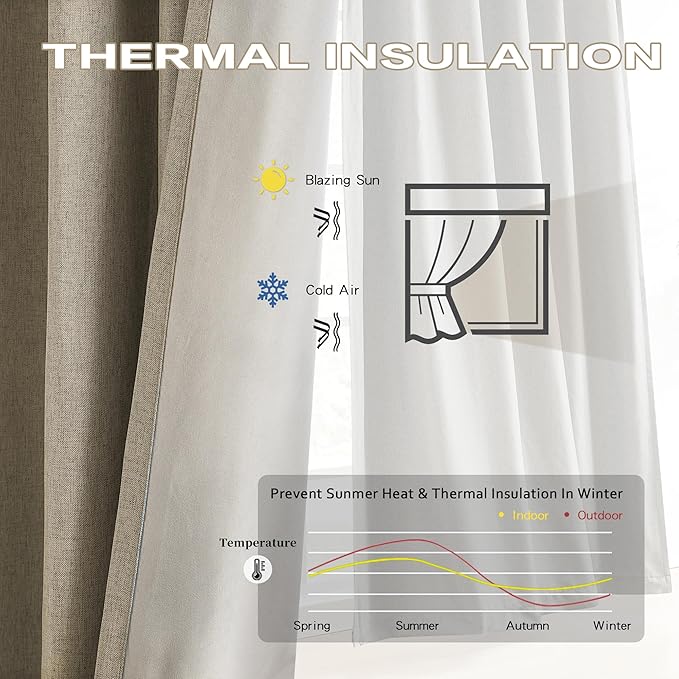 DUALIFE Taupe Blackout Pinch Pleated Curtains for Bedroom 108 Inch Length, Linen Blended Farmhouse 100% Blackout Thermal Insulated Back Tab Drapes with Hooks for Track System 2 Panels W40xL108