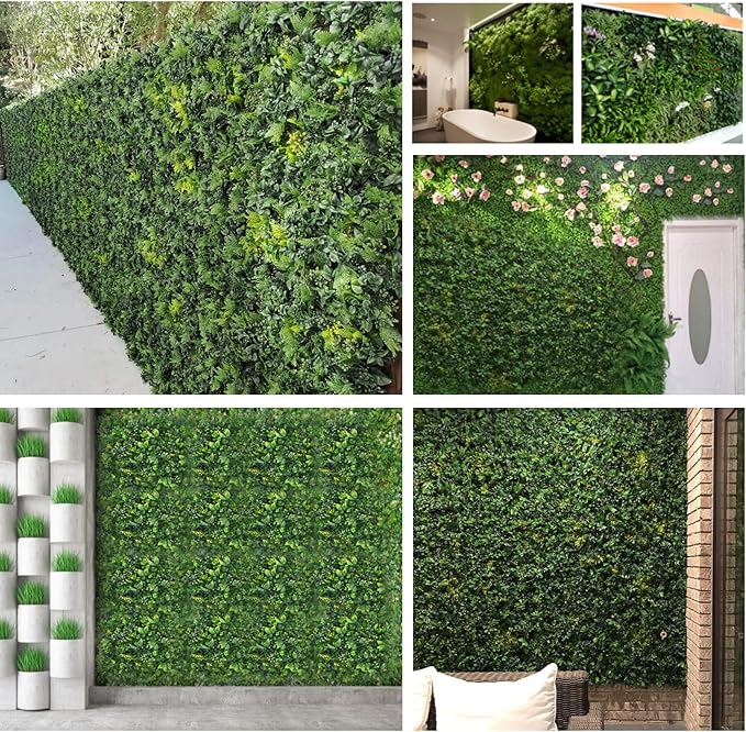 Boshen Artifical Grass Wall Backdrop 6PCS 10"x10" Boxwood Panels Grass Boxwood Hedge Wall Panels Greenery UV Protected Artificial Grass Wall Decor for Party Wedding Backyard Indoor Outdoor