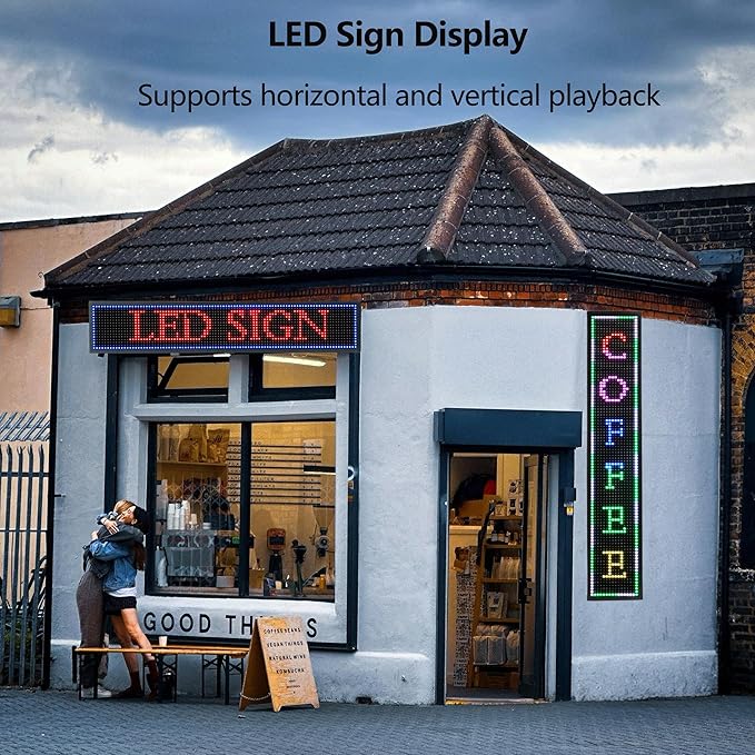 P10 Programmable LED Sign Outdoor, RGB Full Color Scrolling LED Sign with 4000CD/㎡ High Brightness, WIFI Control Open Welcome Led Digital Display for Business Advertising, Store, 40”x 8”