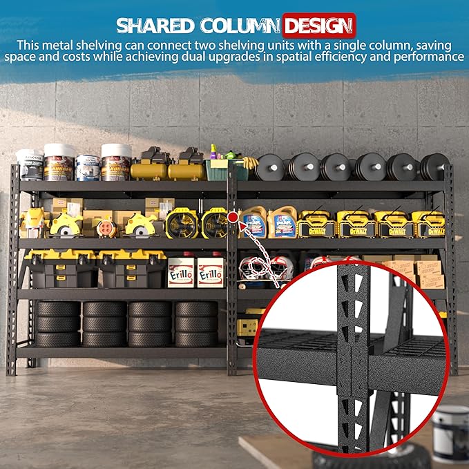 8000LBS 78 "W x 24 "D x 72 "H Garage Shelving, 4-Tier Industrial Iron Shelving Unit Garage Storage Rack for Basement Warehouse, Black