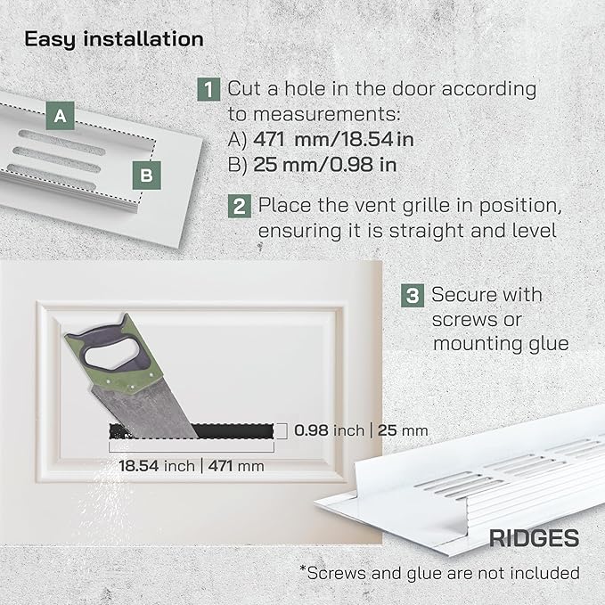 Vent Systems 19.69 x 1.57 (Outer Size) Rectangular Door Vent - White Aluminum Vent Cover Toe Kick Vent Cover - HVAC for Home Cabinet Vent - Intake/Exhaust Door Return Air Vent