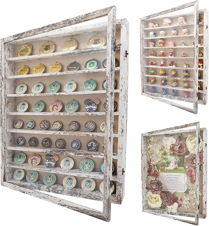 GMFrames 18x24 Wooden Shadow Box Frame with Removable Shelves Deep Display Case for Military Medals Keepsakes White