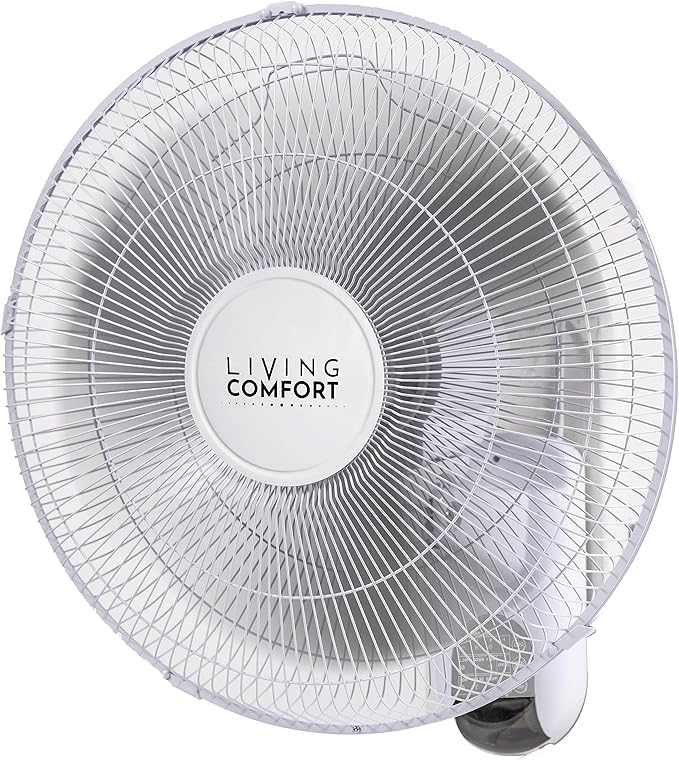Comfort Zone Oscillating Wall Mount Fan with Adjustable Vertical Tilt, 16 inch, 3 Speed, Metal Grille, 90 Degree Oscillation, 3 Modes: Normal, Pulse, and Sleep, 4H Timer, & Wi-Fi App Control, White
