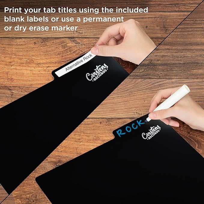 Carstens Records Heavy Duty Vinyl Album Dividers | 12" LP Organizers with Tabs | Pack of 32 Black | Made in The USA | Personalizable