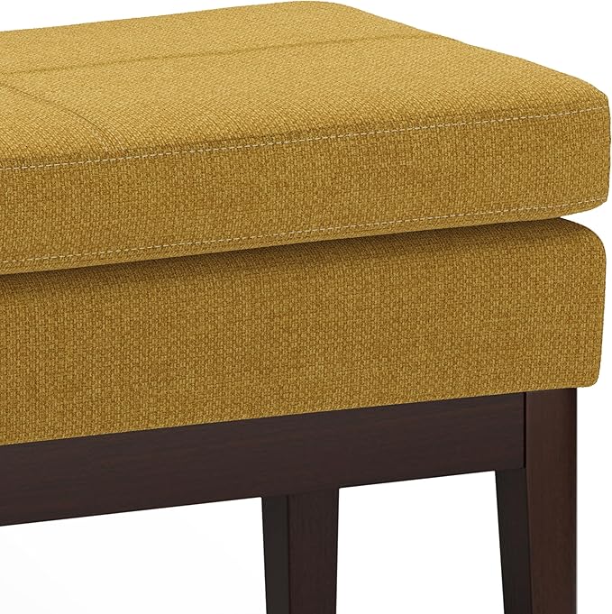 SIMPLIHOME Carlson Small Ottoman Bench - 27 inch Wide Upholstered Woven Fabric Rectangle Ottoman in Marigold, Mid Century Modern Bench for Bedroom, Entryway or Living Room with Padded Seat