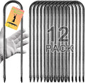Rebar Stakes, 12 Inch 12 Pack Ground Stakes U Hook Heavy Duty Metal Steel Trampoline Anchors with Chisel Point for Trampoline High Wind Chicken Coop Accessories Fence Gardening Tent Dog