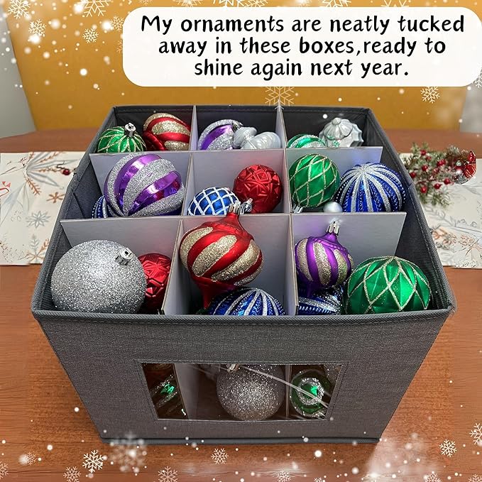 VENO 2 Pack Wine Glass Storage Box, Stemware Storage Case Hard Shell, Christmas Holiday Ornaments China Containers with Dividers & Handles for Moving Crystal Glassware Champagne Flute (for 18 Glasses)