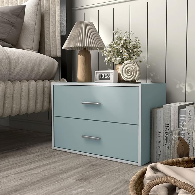 Homes: Inside + Out Apexa 2-Drawer Wooden Stackable Storage Drawers, Small Food Pantry Cabinet, Cajonera De Madera, Underbed Drawer Dorm Teen Room Decor & Bedroom, Home Office, Kitchen, Light Blue