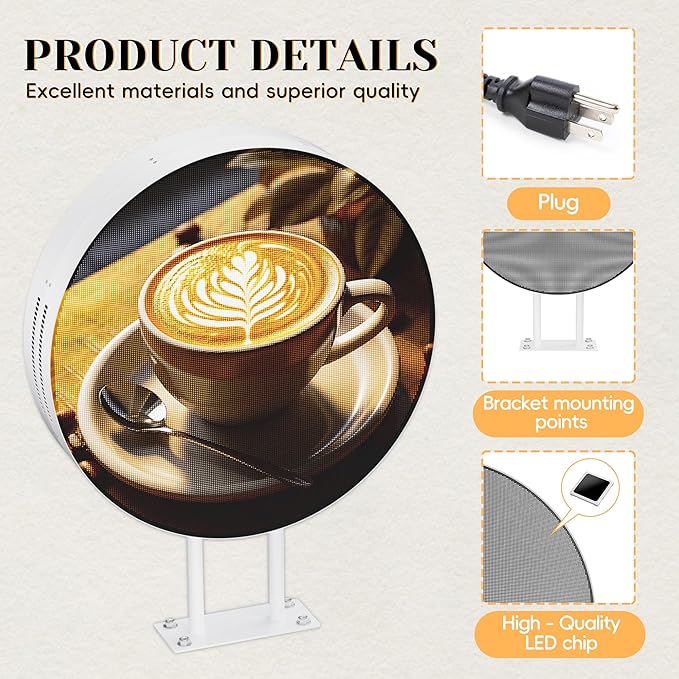 P2.5 Round LED Sign Programmable, Wall Mount Single-Sided Custom Digital Display Screen app Control, Image, Video Signage Panel Board for Outdoor Business Store Advertising 20" White