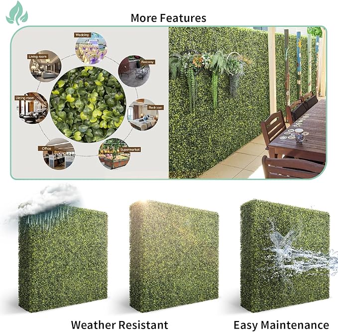 SunnyRoyal 90" Wx18 Hx12 D Artificial Boxwood Hedge Wall for Indoor and Outdoor Lifelike Greenery Privacy Fence for Patio Balcony Office Garden Party