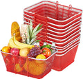 VEVOR Shopping Baskets, 12 PCS, 22L Stackable Metal Grocery Baskets with Handles, Dense Mesh Structure, Holds up to 44 lbs, Portable for Grocery, Retail, Stores, Supermarket, Bookstore, Home Use, Red