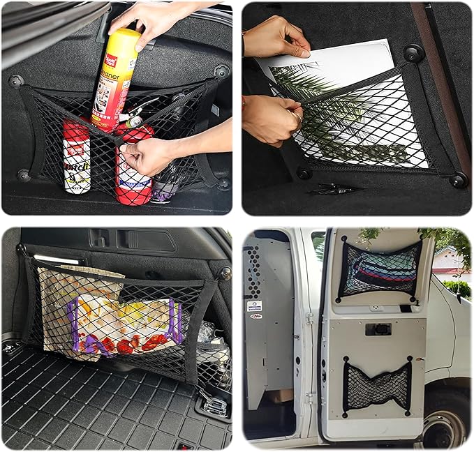 2 Layer Small Cargo Net,Cargo Storage Pocket Net, Mesh Elastic Pouch Organizer with Mounting Screws Hooks for Car,Rv, Trunk,Boats,SUV, Truck(2 Pack,15.8 x 9.8 Inch(40 x25cm)