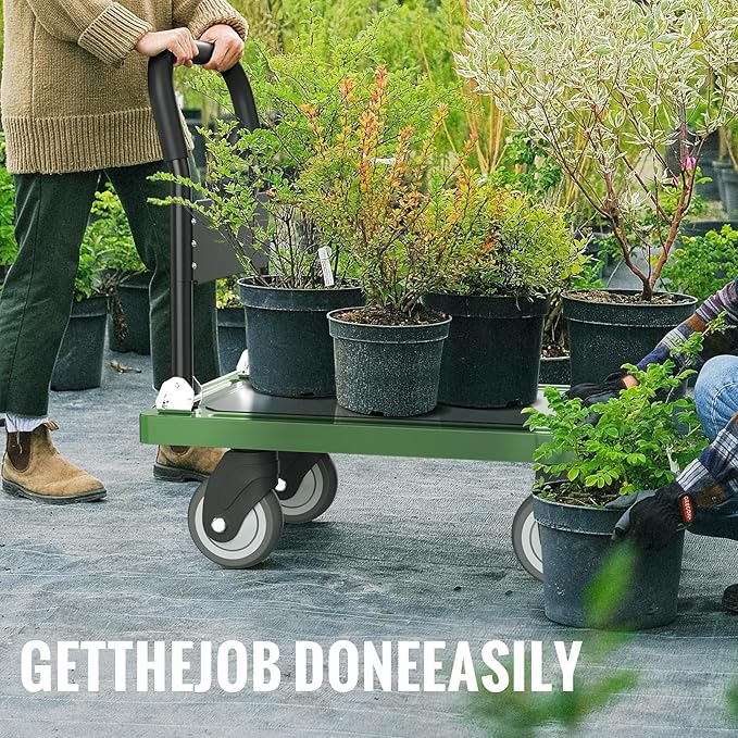 Upgraded Foldable Push Cart Dolly | 560 lbs. Capacity Moving Platform Hand Truck | Heavy Duty Space Saving Collapsible | Swivel Push Handle Flat Bed Wagon - Green