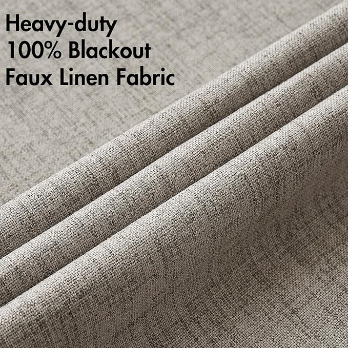 MIULEE Linen Texture Curtains for Bedroom Solid 100% Blackout Thermal Insulated Linen Curtains Grommet Room Darkening Drapes for Living Room Nursery 52x108 Inch (2 Panels)