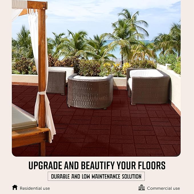 Playsafer Brick Rubber Interlocking Tiles | 16 X 16 | Easy Install for Indoor and Outdoor Use (Red, 10 Tiles)
