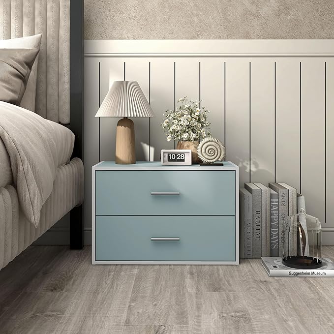 Homes: Inside + Out Apexa 2-Drawer Wooden Stackable Storage Drawers, Small Food Pantry Cabinet, Cajonera De Madera, Underbed Drawer Dorm Teen Room Decor & Bedroom, Home Office, Kitchen, Light Blue