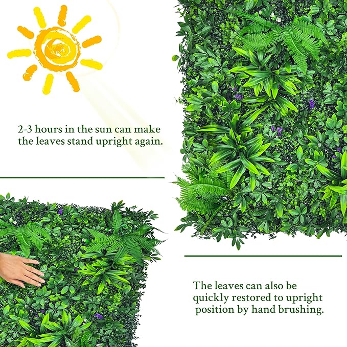 Artificial Greenery Wall Panels: 20''x 20'' 12P UV-Anti Faux Greennery Grass Wall Privacy Backdrop Fence Screen for Garden Fence Covering Privacy, Outdoor Indoor Home Decor