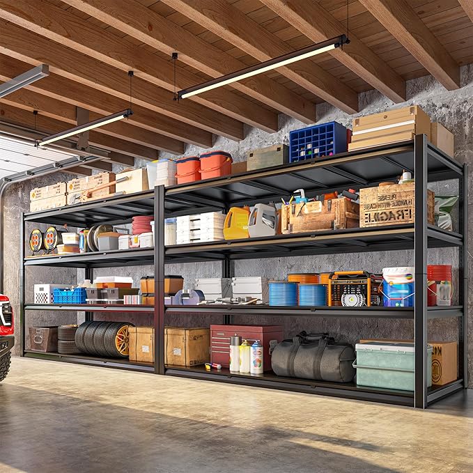 59.8" H Garage Shelving 2400LBS Metal Shelving Unit Adjustable Garage Storage Shelves 4 Tier Heavy Duty Storage Rack for Pantry, Warehouse, Industries, 59.8" W x 59.8" H x 24.2" D