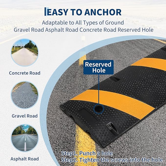1 Pack 6FT Speed Bumps for Road, Heavy Duty 25,000 Lbs Capacity Traffic Rubber Speed Humps with 2 Channel Floor Cord Cover for Asphalt Concrete Gravel Driveway Road Cable Protector Ramp
