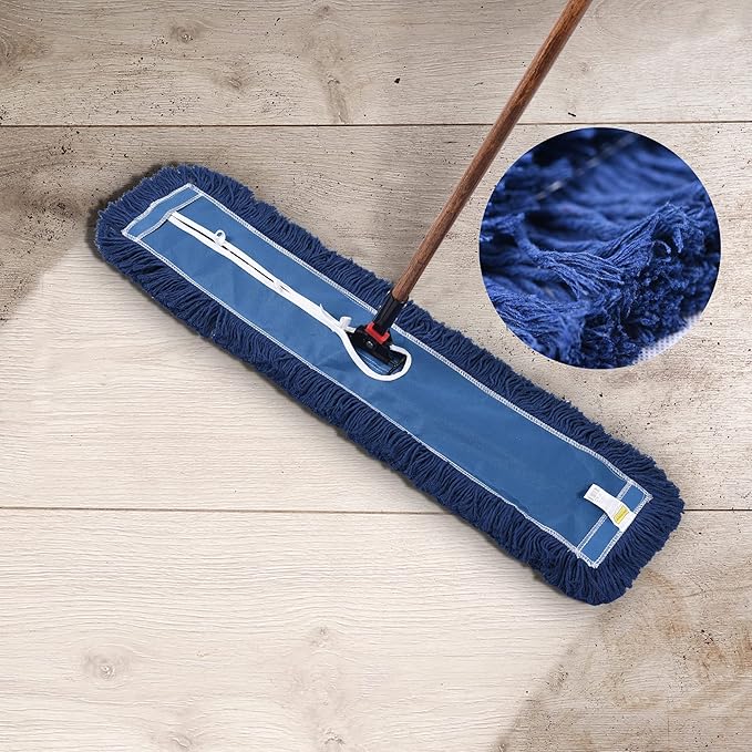 Matthew Cleaning 24'' Industrial Strength Cotton Dust Mop Refill Washable Replacement Heads for Residential & Commercial Use Fit Standard Dust Mop Frames, Hardwood, Laminate, Concrete Floors 12 Pack