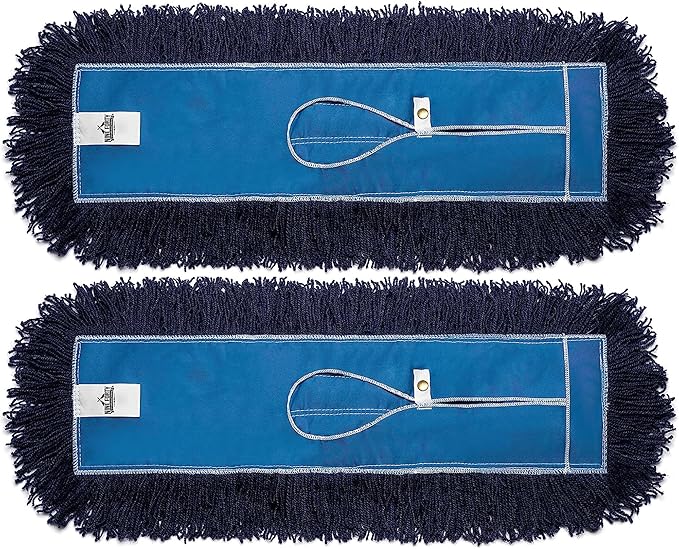 Nine Forty 2-Pack 24-Inch Premium Nylon Dust Mop Replacement Head - Heavy Duty Refill for Industrial, Commercial, and Residential Cleaning - Dry Floor Duster for Hardwood Surfaces - Blue (2-Pack)