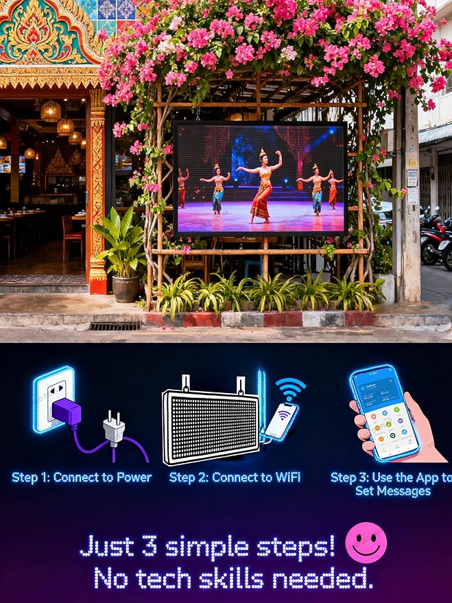 XSGD P3 Programmable Led Sign Outdoor LED Sign for Business, IP65 Waterproof Scrolling Digital Signage Displays, RGB Full Color LED Screen, Custom Images and Video for Business Adversting 40''x17''
