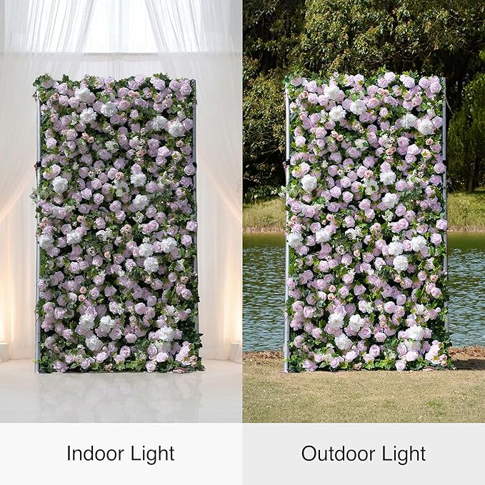 Artificial Luxury‌ Flower Wall Backdrop, Gorgeous 3D Silk Floral Backdrop for Wedding, Baby Shower, Party and Home Decor, Quick Assembly/Storage, Eco ＆ Pet Friendly, 2 pcs, Each Panel 2 * 8 ft.