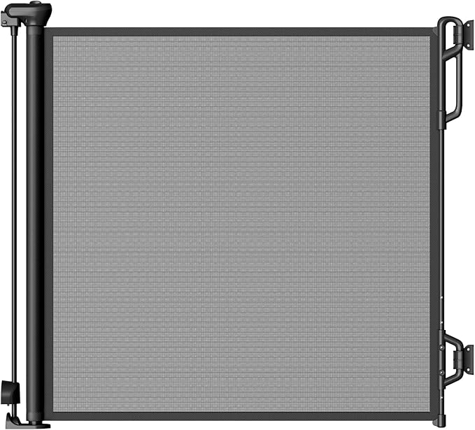 Retractable Safety Baby Gate or Mesh Dog Gate,Durable Portable Mesh Retractable Gate,Easy to Use for Stairs, Doorways, Hallways, Indoor, Outdoor, 33.5" Tall, Up to 55" Wide, Black