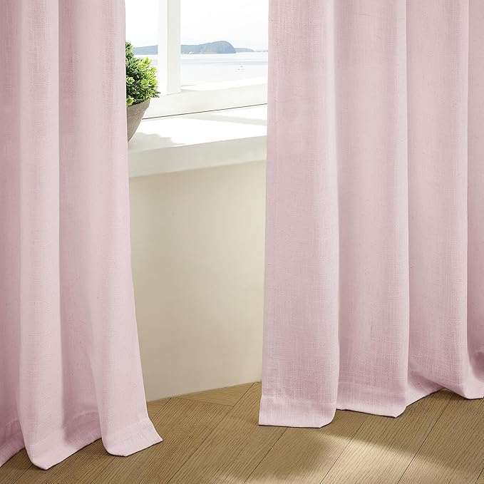 Baby Pink Linen Pinch Pleated Curtains 96 Inch Length 2 Panels for Girls Bedroom Nursery Soft Thick Linen Window Curtains 96 Inches Long Semi Sheer Light Filtering for Living Room Blush Dusty Pink