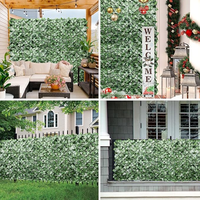 SunnyRoyal 2 Pcs 4' x 10' Artificial Fence Ivy Privacy Screen Greenery Wall with Mesh Back Ivy Leaf Fence Screen Decoration for Patio Outdoor Garden Yard Garden