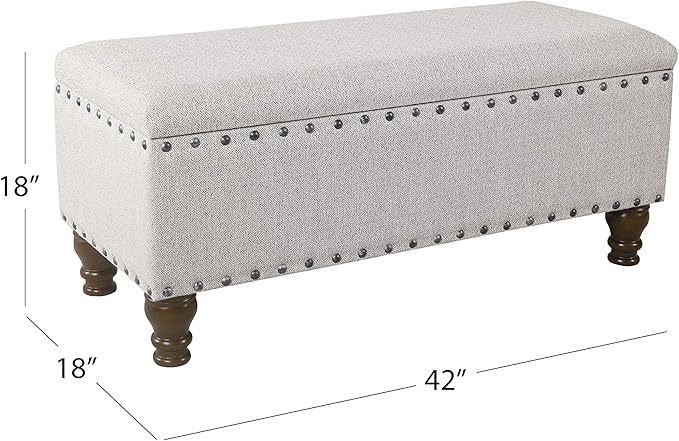 Homepop Home Decor | Upholstered Bench with Nailhead Trim | Large Ottoman with Storage for Living Room & Bedroom | Decorative Home Furniture, Gray Woven