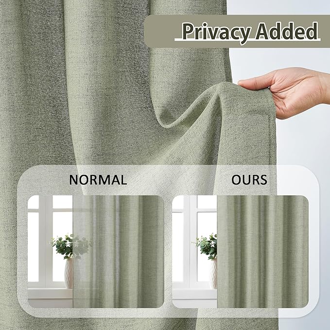 Extra Long 120 Inch Curtains for Large Window,Back Tab Pleated Drapes Pretty Linen Sheer Tall Curtains for Living Room Dining Office 2 Panel Set Organic Modern Elegant Decor,42 Wide 10 FT,Sage Green