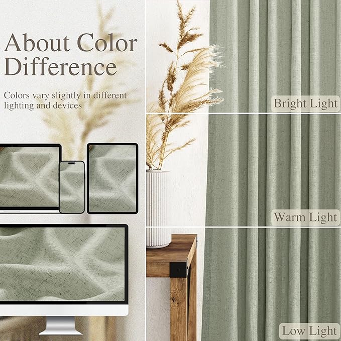 Sage Curtains 94 inches Long 2 panels for Living Room Back Tab Rod Pocket Semi Sheer Linen Draperies Muted Neutral Sage Green Room Decor Earth Tone Pale Green Curtain for Diningroom Bedroom Office