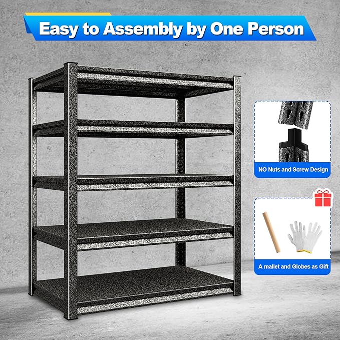 Garage Shelving Heavy Duty，Large Loads Adjustable Garage Storage Shelves, Metal Storage Racks and Shelving Units, Utility Rack Shelves,47.2”W x 24”D x 78”H,Silver