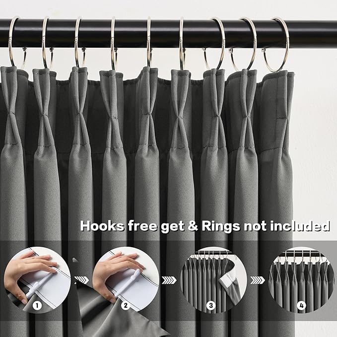 KEQIAOSUOCAI Custom Pleat Block Out Bedroom Curtains & Drapes 92 Inches Long, Thermal Insulated Cabin Accordion Style Vertical Pleat Draft for Living Room 40 x 92-inch,Grey Color