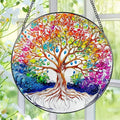 Stained Glass Window Hanging, Pauyadu Tree of Life Sun Catchers Indoor Window, Tree of Life Suncatcher Decor Gifts for Women, Mom, Grandma, Elder, Family and Friends- 8 Inch