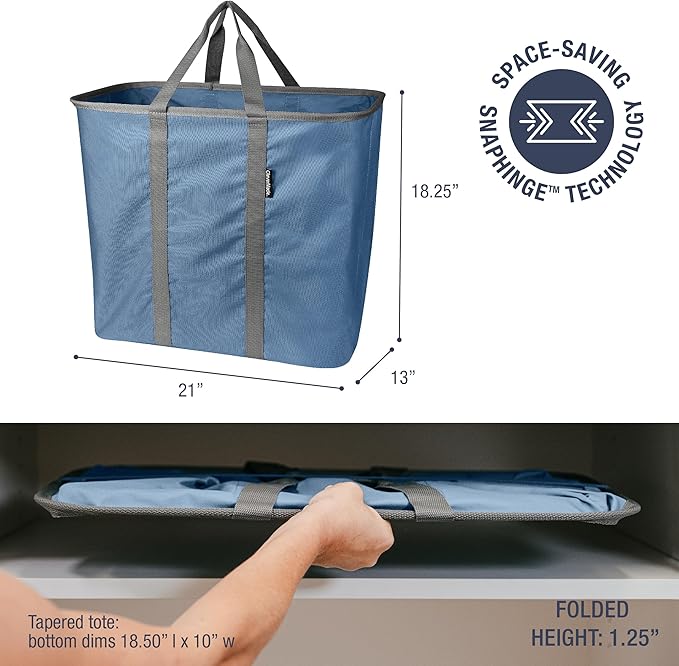 CleverMade Collapsible Laundry Caddy - Denim Shadow Gray 2Pack 64L - Foldable Storage Organization Container for Clothes Laundry Room Storage Solution