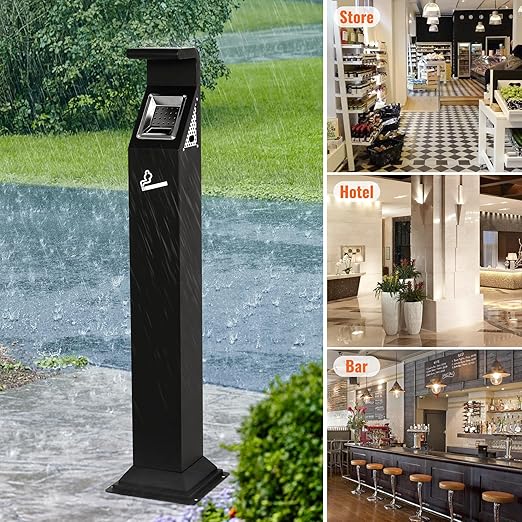 AIWFL Commercial Trash Can with Removable Inner Barrel, 3 Openings, All-Metal Construction, Standing Trash Bin for Outside Sidewalks Roadside Hotel Scenic Area