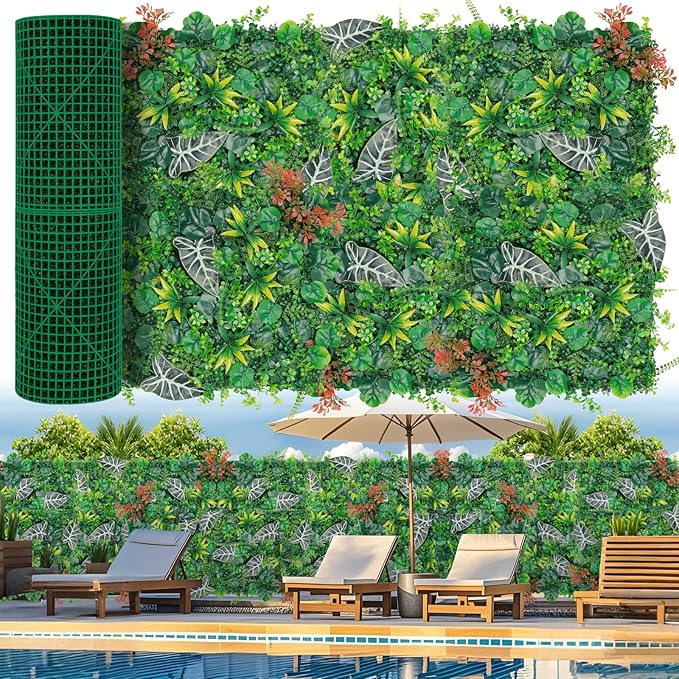Grass Wall, Artificial Monstera Boxwood Panels 40"x120"(33.33 SQFT), Privacy Hedge Fence Screen with UV Protection, Greenery Backdrop for Indoor Home Wedding Decor and Outdoor Patio Backyard