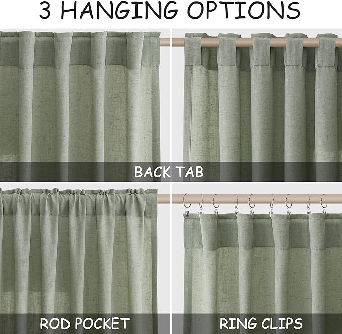 Nanspring Desert Sage Curtains 72 Inch Length for Living Room Semi Sheer Light Filtering Door Drapes 2 Panels Set for Kids Bedroom Light Filtering Back Tab Rod Pocket Modern Farmhouse Decor 52x72