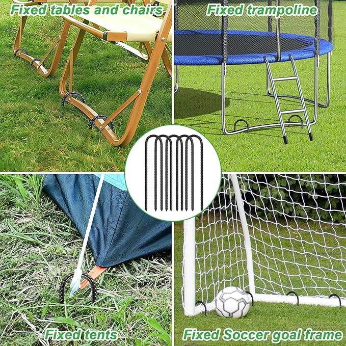Gtongoko Trampolines Wind Stakes 16 Pack 12 Inch with T Hook, 0.3 Inch Thick Heavy Duty U Shaped Ground Anchors Galvanized Steel Safety Trampoline Anchors for Camping Tents, Soccer Goals