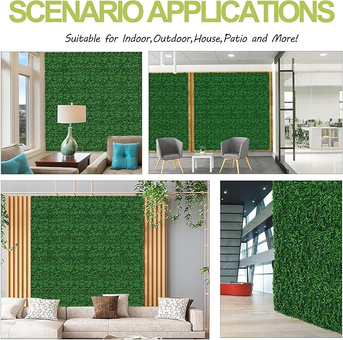 AOKIE 10"X10" Artificial Grass Wall, 12Pcs Boxwood Hedge Wall Panels UV-Anti Grass Backdrop Wall Decor, Greenery Privacy Hedge Screen for Indoor Outdoor Patio Balcony, Party Garden Fence (8.4 sq ft)
