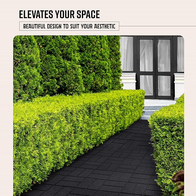 Playsafer Brick Rubber Interlocking Tiles | 16 X 16 | Easy Install for Indoor and Outdoor Use (Dark Gray, 4 Tiles)