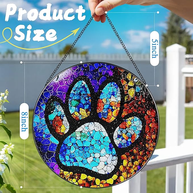 Stained Glass Window Hanging, DOUHASU Pet Memorial Suncatcher Ornament, Dog Memorial Gifts for Loss of Dog, Pet Lovers Gifts, Thoughtful Dogs and Cats Remembrance, Bereavement Gift