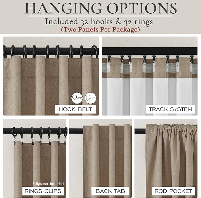 Rust Brown Short Small Window Room Darkening Curtains 54 Inches Long for Bedroom/Basement, Boho Linen Thermal&Soundproof Blackout Curtain Back Tab Pleated with Hooks Chocolate (50"Wx54L 2 Panels)