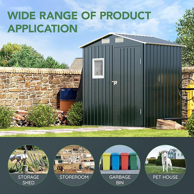 Breezz 6x4FT Metal Storage Shed with Floor Frame & Lockable Doors, Outdoor Steel Garden Shed with Clear Window, Weatherproof Tool Storage for Patio, Yard, and Backyard, Nightblue